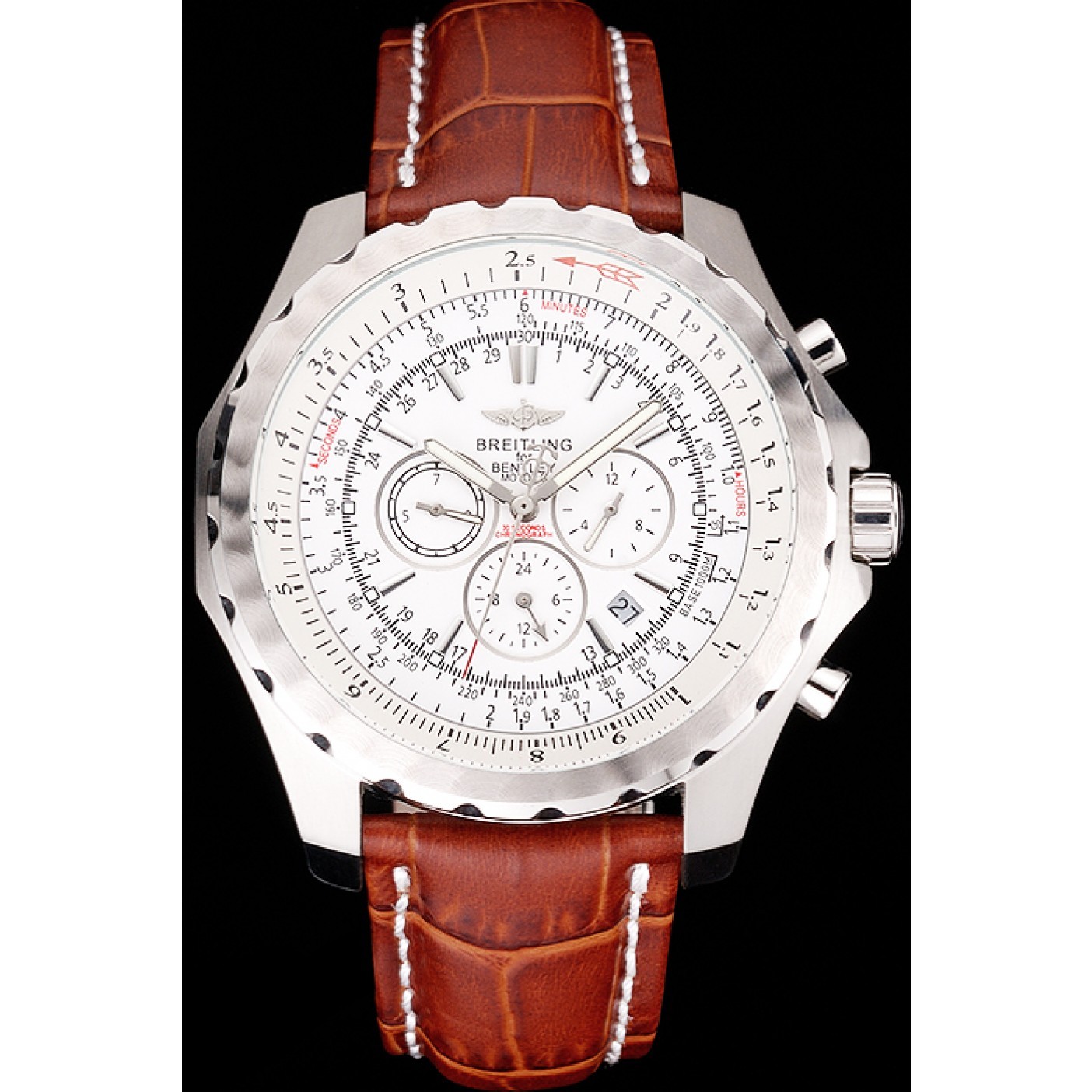 Breitling Bentley Motors T Stainless Steel Case White Dial Brown Leather Bracelet 622234