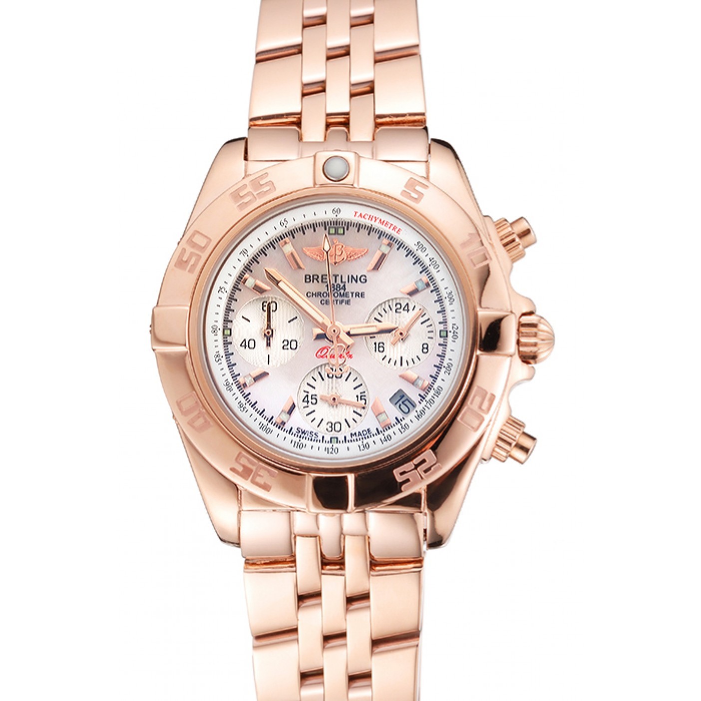 Breitling Chronomat Quartz Pearl Dial Rose Gold Case And Bracelet