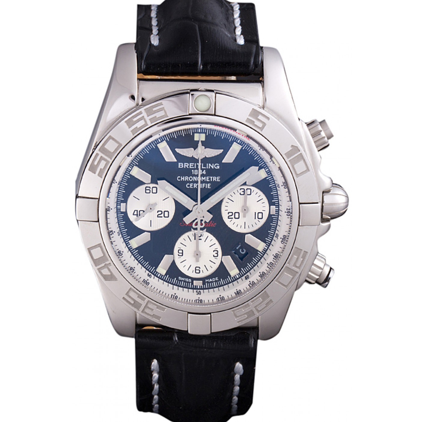 Swiss Breitling Chronomat Black Dial with Black Leather Band 621520