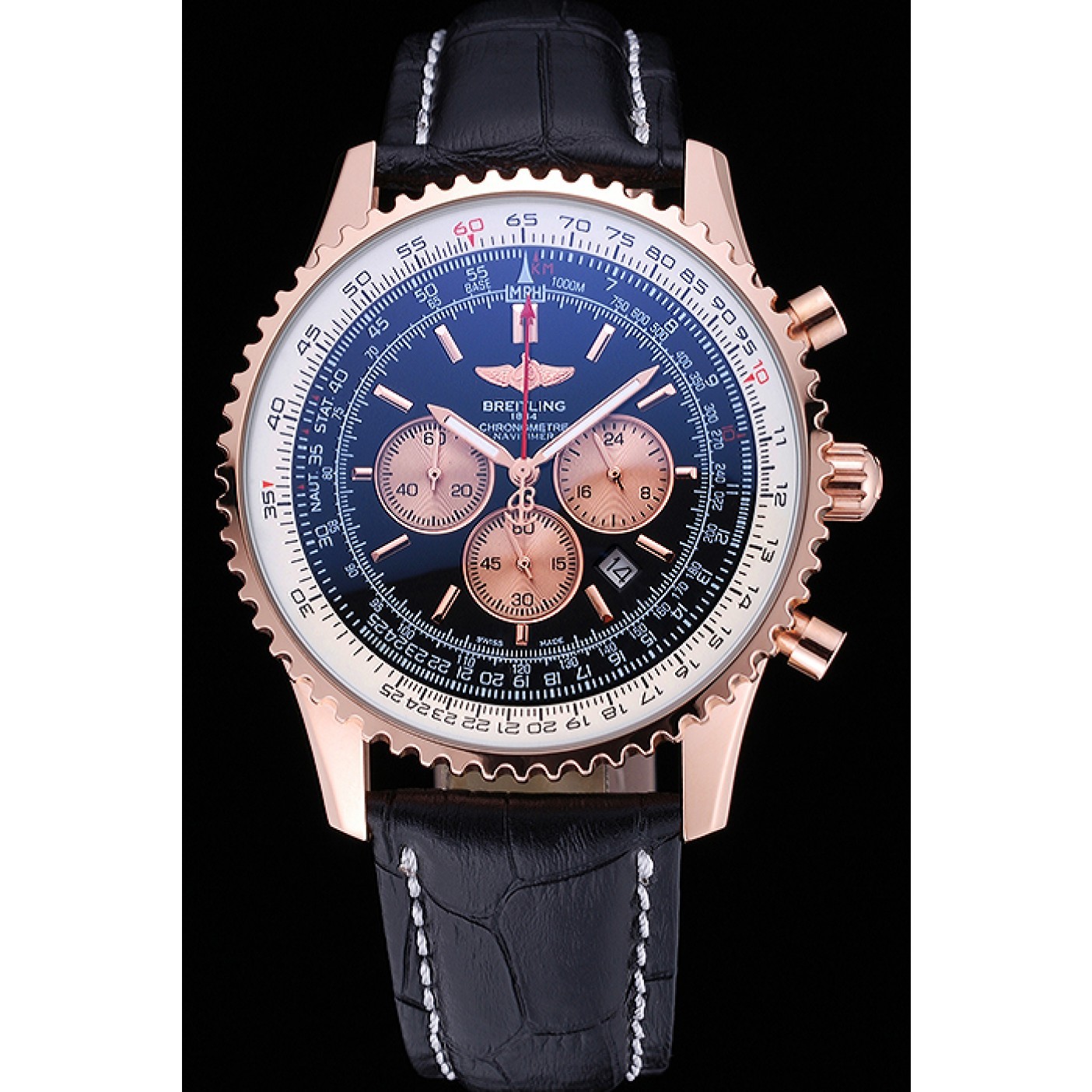 Breitling Navitimer 01 Black Dial Rose Gold Case Black Leather Bracelet 622503