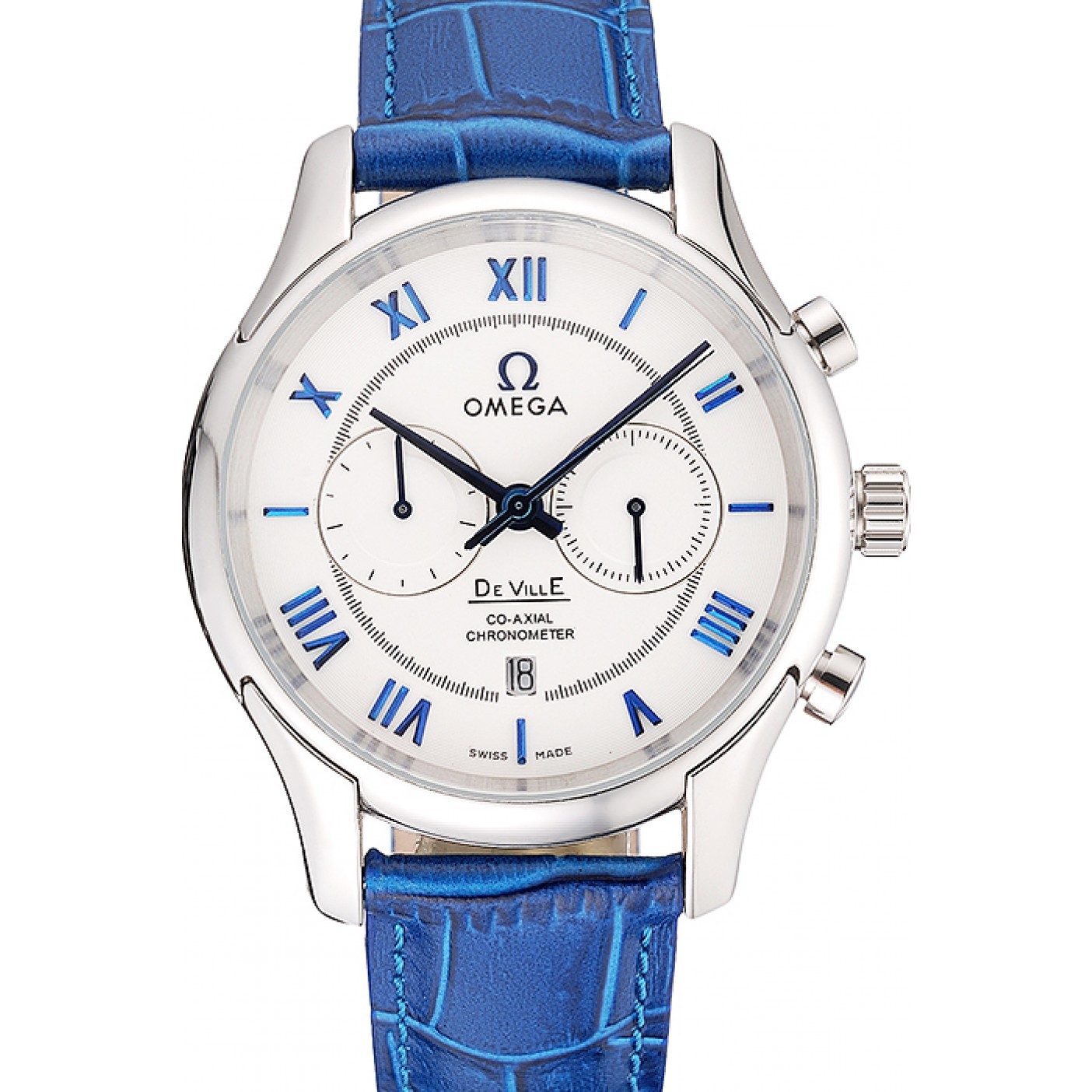 Omega DeVille Silver Bezel with White Dial and Blue Leather Strap 621568