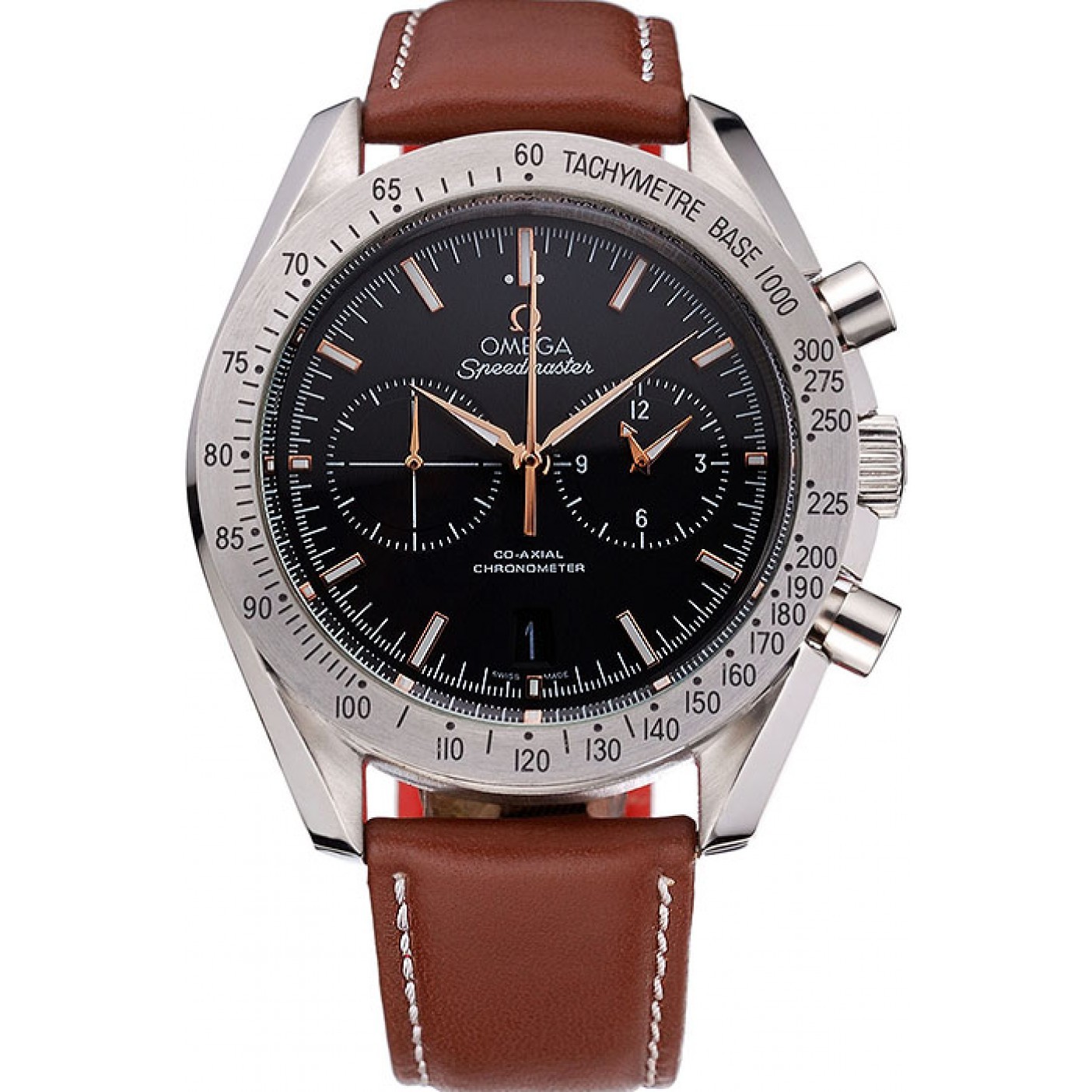 Omega Speedmaster Black Dial Stainless Steel Case Brown Leather Strap 622806