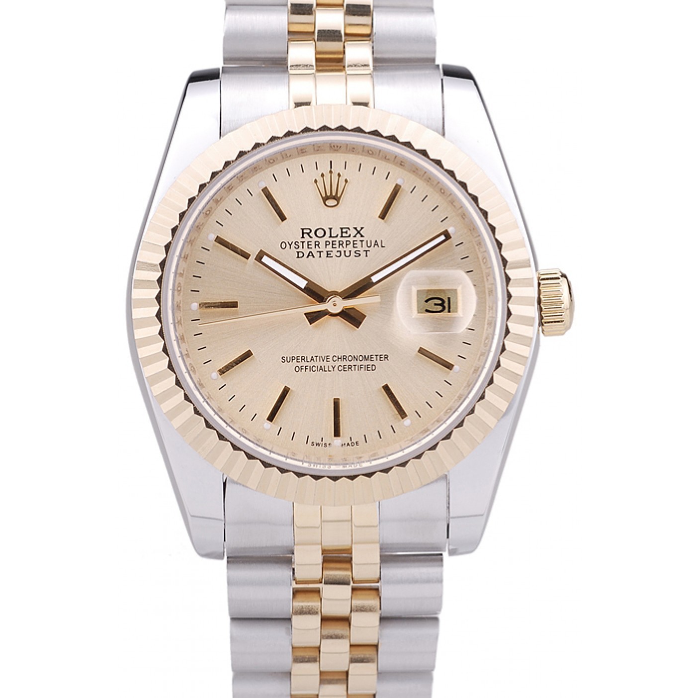 Rolex Datejust Gold Dial Ribbed Bezel 7450