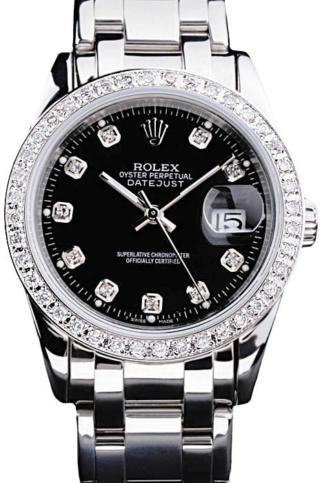 Rolex DateJust Black Dial Diamond Bezel Stainless Steel Bracelet