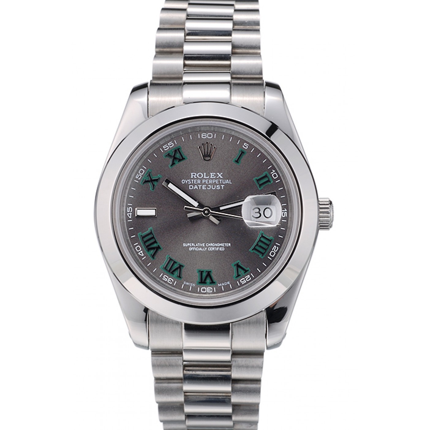 Rolex Swiss DateJust Polished Stainless Steel Bezel Grey Dial 42000