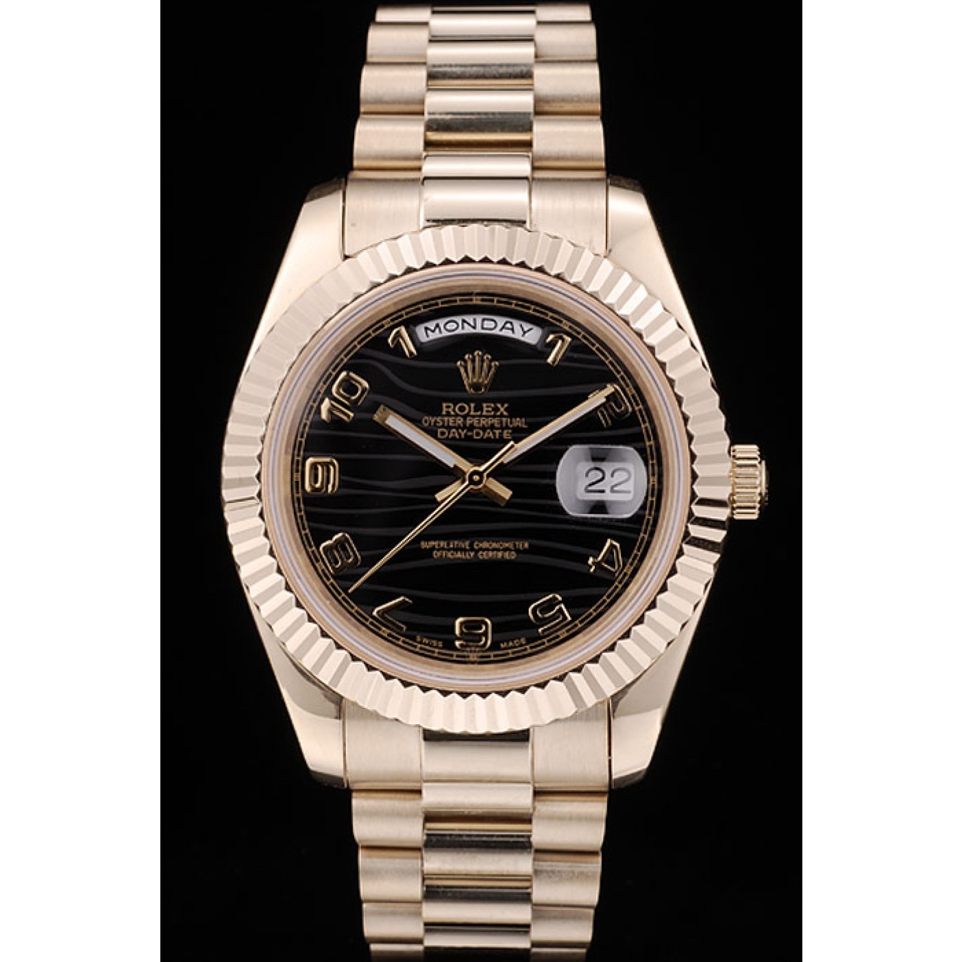 Rolex DayDate Black Patterned Dial Gold Stainless Steel Strap 41980