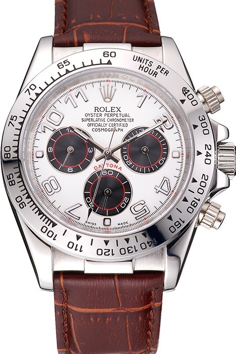 Rolex Daytona Stainless Steel Case White Dial Brown Leather Strap