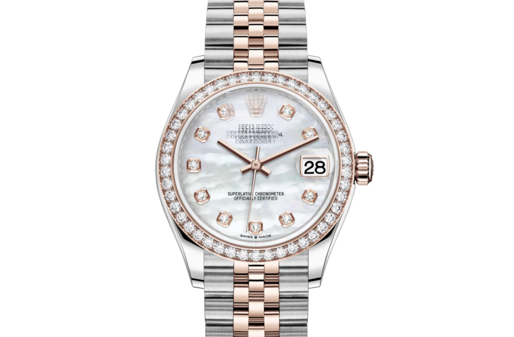 DATEJUST 31-Oyster, 31 mm, Oystersteel, Everose gold and diamonds 37with original box