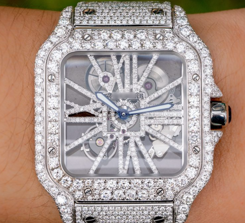 owned Santos De Skeleton Custom Diamond Stainless Steel Watch Whsa0007