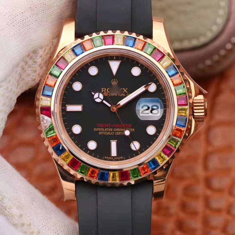 YACHT MASTER 116695SATS 40MM NOOB FACTORY 18K ROSE GOLD WRAPPED BLACK DIAL